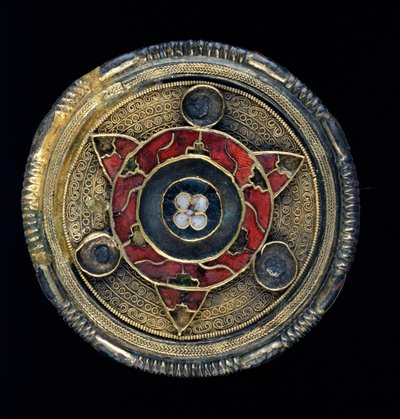 Juweel schijfbroche, 6e eeuw (goud, zilver en cloisonné email) door Anglo Saxon